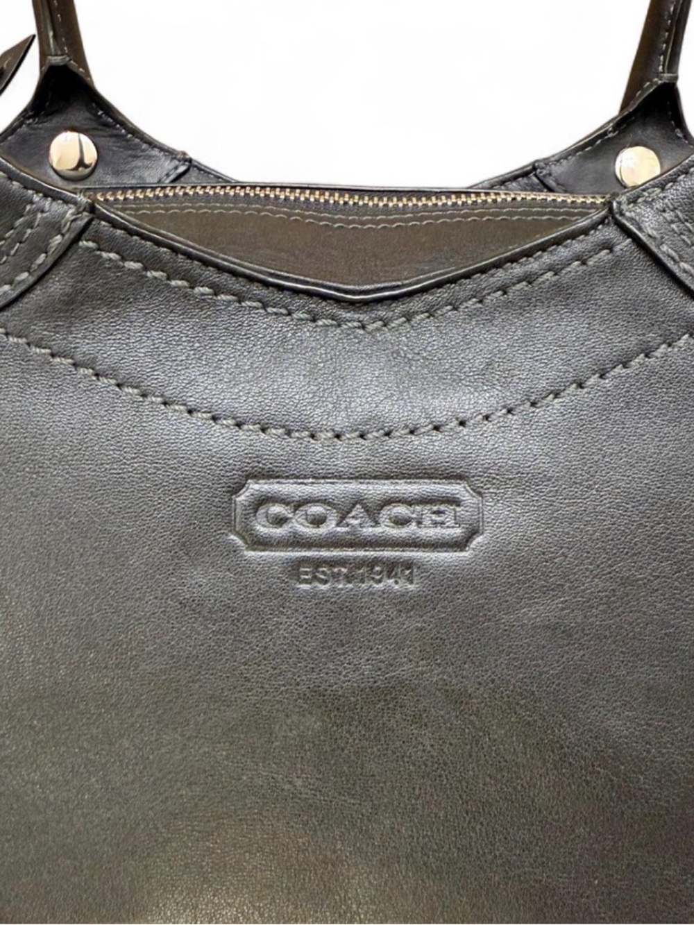 COACH Legacy Bleecker Tote | F14383 | Black Full Grain Leather Striped Interior - Picture 3 of 8
